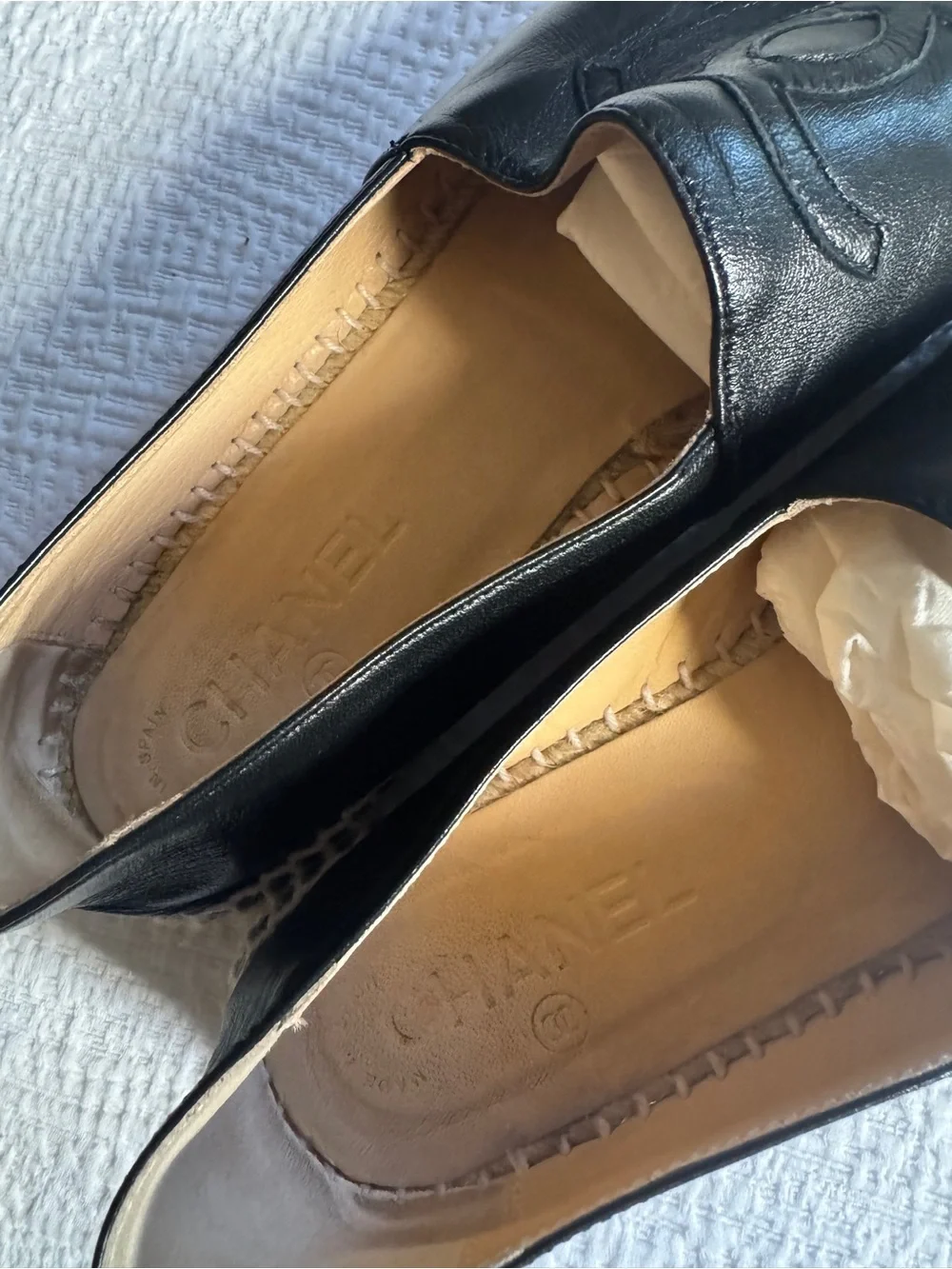 Chanel Rev Black Leather Espadrille Slip-On Shoes 39